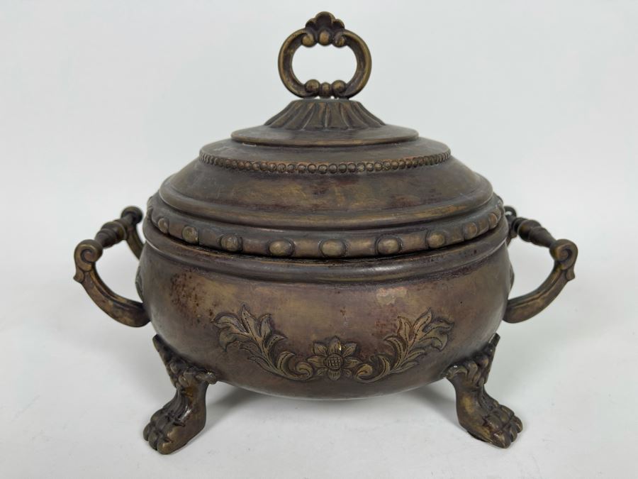 JUST ADDED - Maitland-Smith Decorative Footed Pot With Lid 11W X 9D X 9H [Photo 1]