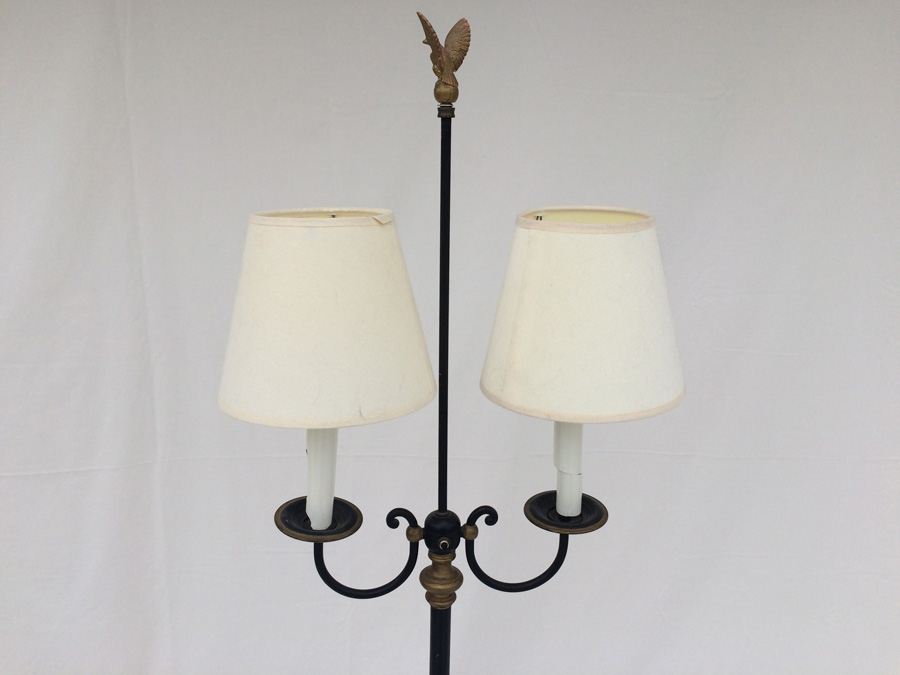 Vintage Two Light Floor Lamp. Gold Eagle Finial. [Photo 6]