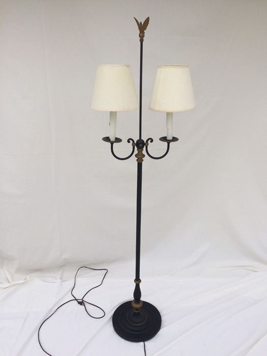 Vintage Two Light Floor Lamp. Gold Eagle Finial. [Photo 1]