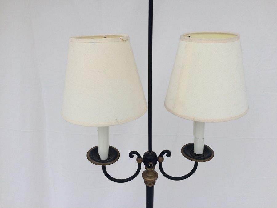 Vintage Two Light Floor Lamp. Gold Eagle Finial. [Photo 3]