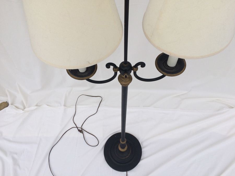 Vintage Two Light Floor Lamp. Gold Eagle Finial. [Photo 7]