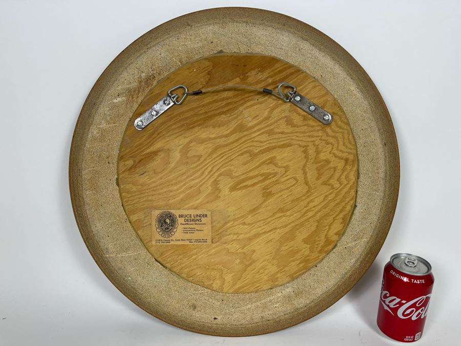 JUST ADDED - Large Bruce Linder Designs Handthrown Stoneware Wall Plaque Featuring Torrey Pines Trees 19.5R From 1982 Sawdust Festival [Photo 6]