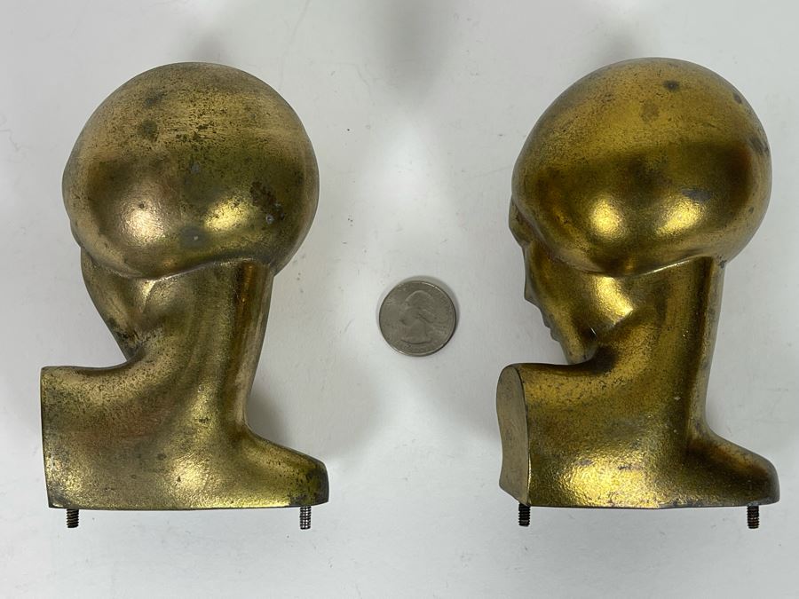 JUST ADDED - Pair Of Gilt Metal Art Deco Female Heads Missing Base 5H [Photo 7]