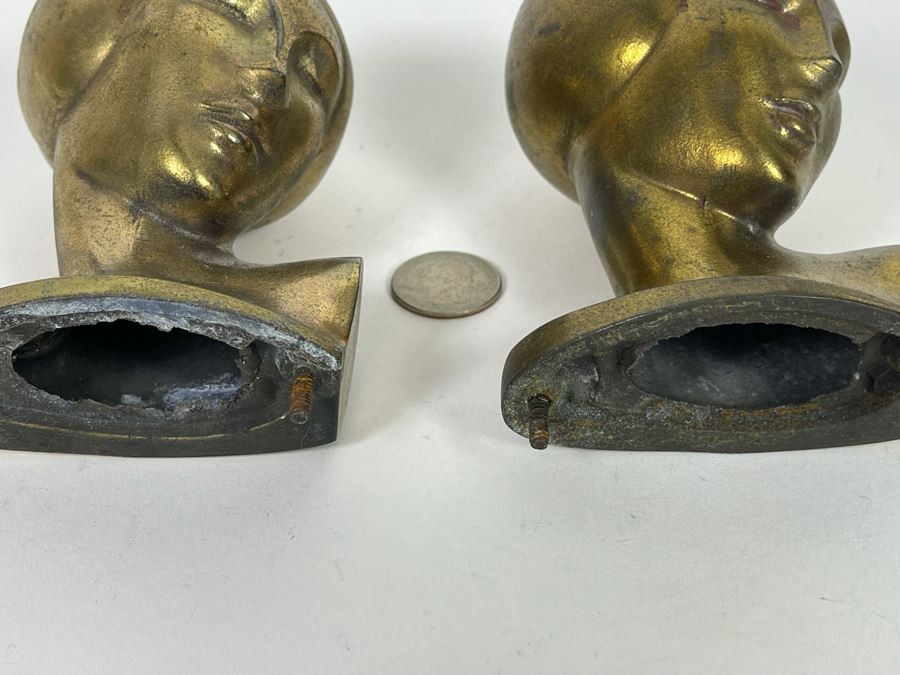 JUST ADDED - Pair Of Gilt Metal Art Deco Female Heads Missing Base 5H [Photo 5]