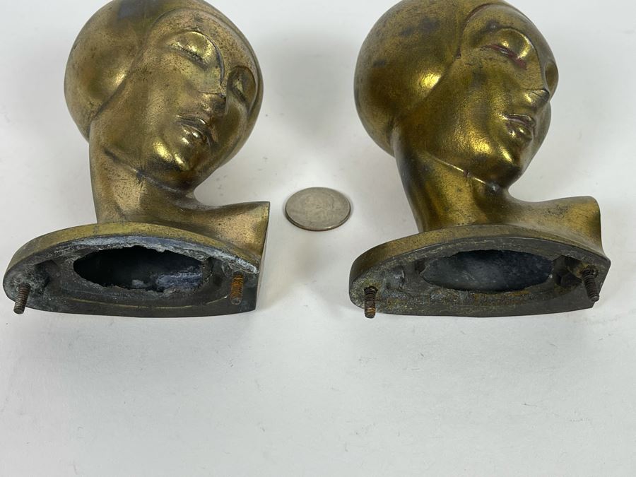 JUST ADDED - Pair Of Gilt Metal Art Deco Female Heads Missing Base 5H [Photo 6]