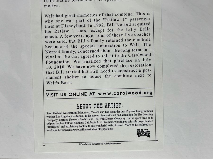 JUST ADDED - Disney Carolwood Pacific Foundation Train Giclee Print 'Special Delivery' 14 X 11 [Photo 6]