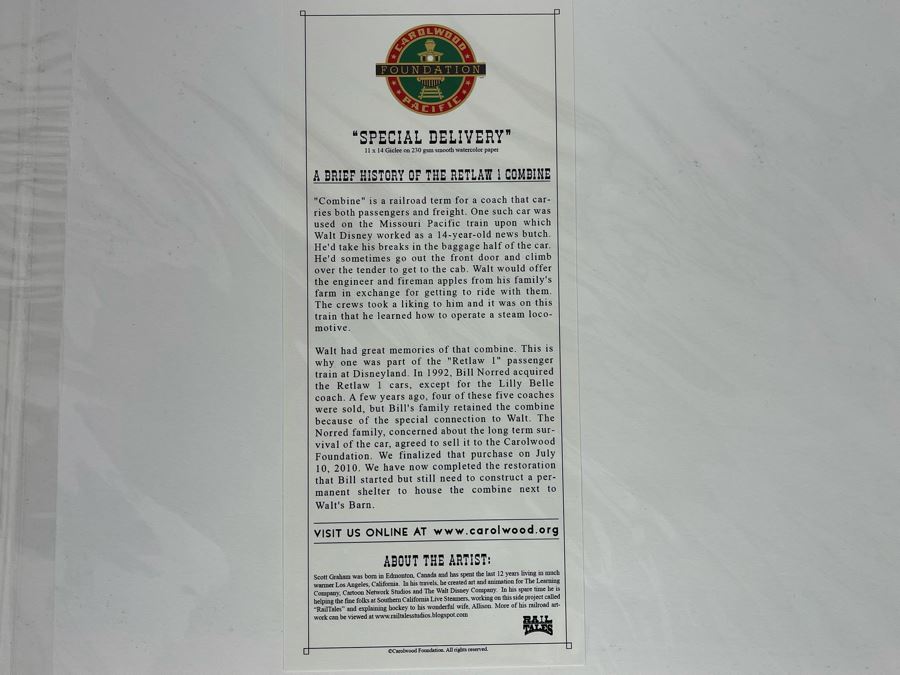 JUST ADDED - Disney Carolwood Pacific Foundation Train Giclee Print 'Special Delivery' 14 X 11 [Photo 4]