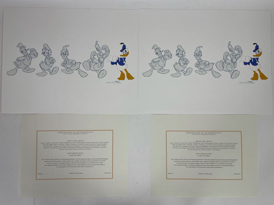 JUST ADDED - Pair Of Don Williams Limited Edition Commemorative Lithographs Of Donald Duck With Certficates Of Authenticity 14 X 11 [Photo 2]