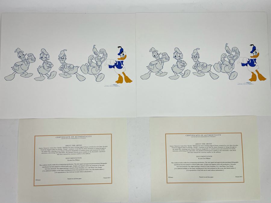JUST ADDED - Pair Of Don Williams Limited Edition Commemorative Lithographs Of Donald Duck With Certficates Of Authenticity 14 X 11 [Photo 3]
