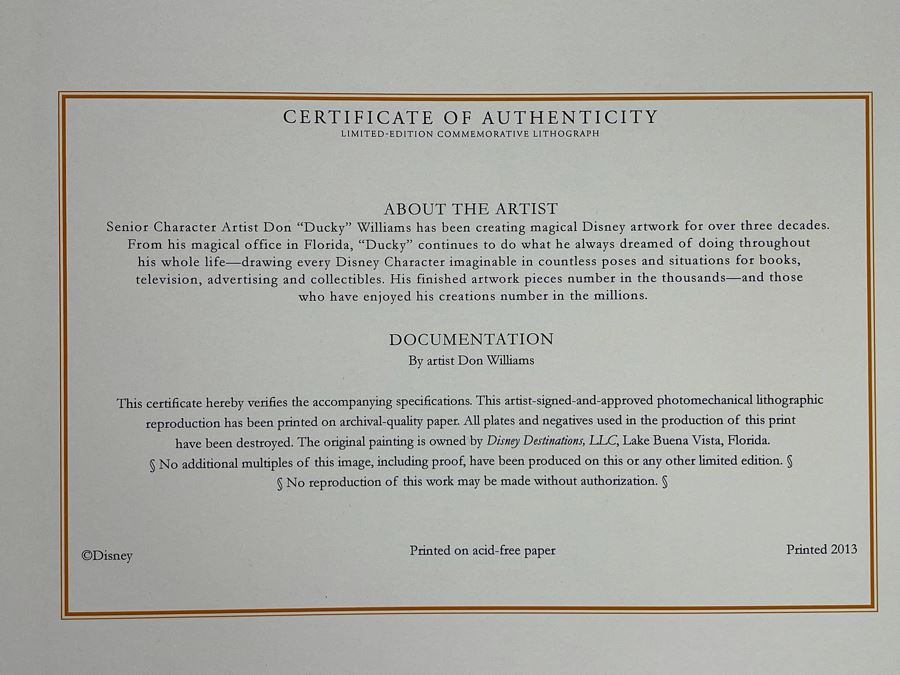 JUST ADDED - Pair Of Don Williams Limited Edition Commemorative Lithographs Of Donald Duck With Certficates Of Authenticity 14 X 11 [Photo 5]
