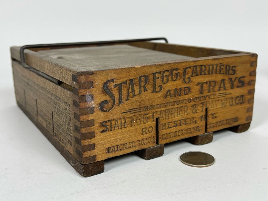 JUST ADDED - Vintage Wooden Star Egg Carrier 6.5W X 8D X 3H