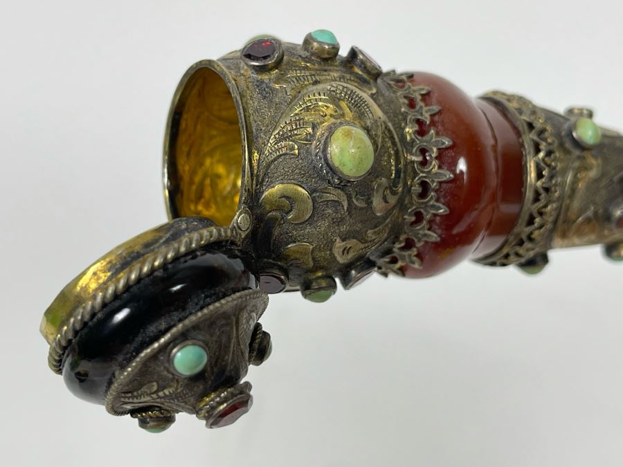 Just Added - Stunning Antique 1850 Austrian Jeweled Silver Gilt Perfume 