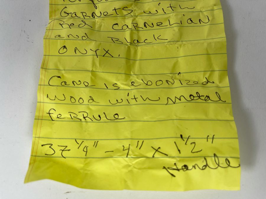 JUST ADDED - Stunning Antique 1850 Austrian Jeweled Silver Gilt Perfume Dress Cane With Turquoise, Garnets, Red Carnelian And Black Onyx 37.25'L Handle Is 4' X 1.5' [Photo 36]