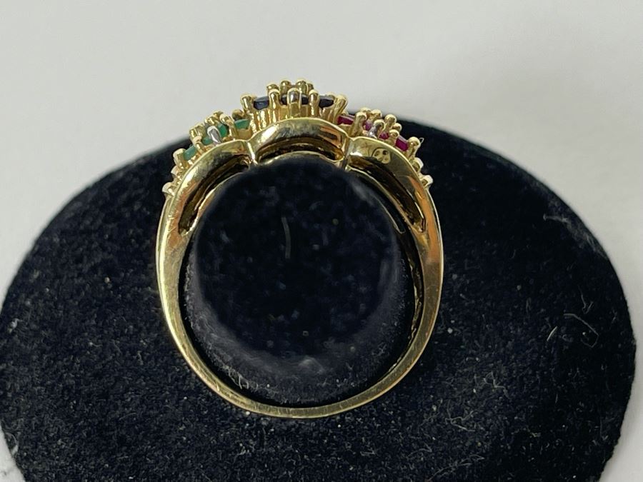 10K Ruby Sapphire Emerald Diamond Ring Size 7.25 4.8g [Photo 7]