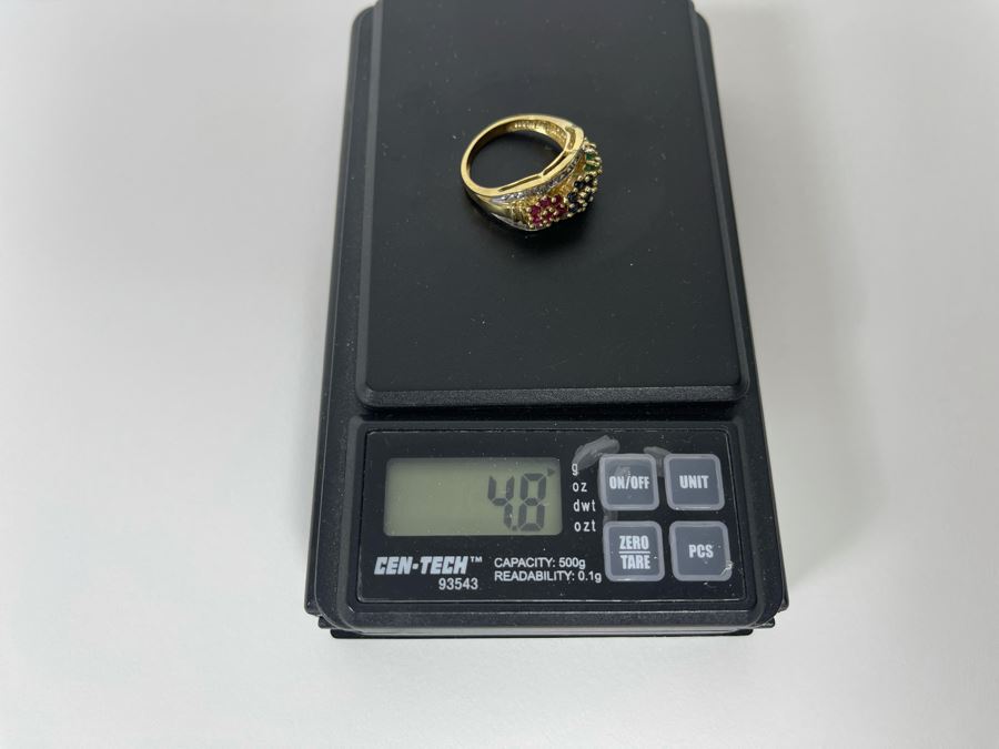 10K Ruby Sapphire Emerald Diamond Ring Size 7.25 4.8g [Photo 12]