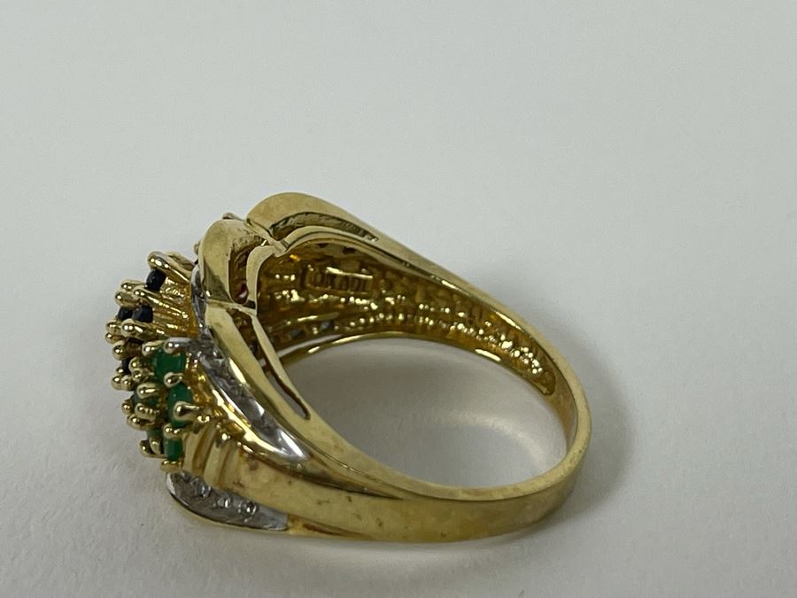10K Ruby Sapphire Emerald Diamond Ring Size 7.25 4.8g [Photo 9]