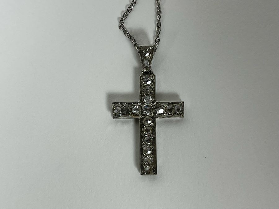 Platinum 950 Cross Pendant With Rose Cut Diamonds And Plantinum 950 18' Chain Necklace 5.3g Estimate $660-$990 [Photo 6]