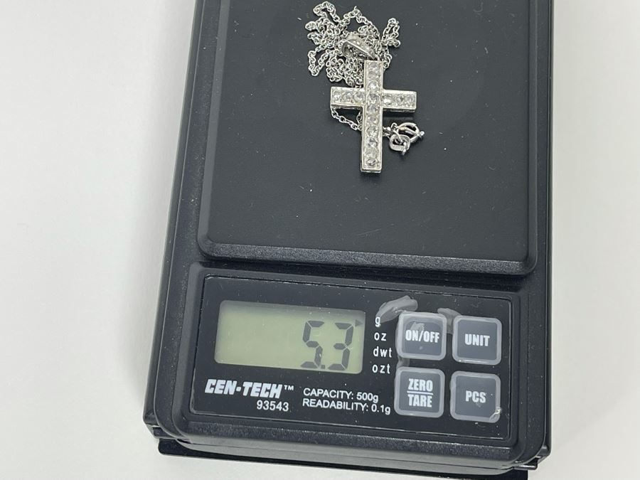 Platinum 950 Cross Pendant With Rose Cut Diamonds And Plantinum 950 18' Chain Necklace 5.3g Estimate $660-$990 [Photo 15]