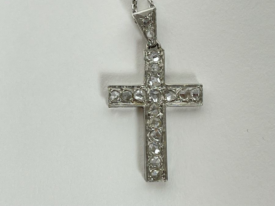 Platinum 950 Cross Pendant With Rose Cut Diamonds And Plantinum 950 18' Chain Necklace 5.3g Estimate $660-$990 [Photo 10]