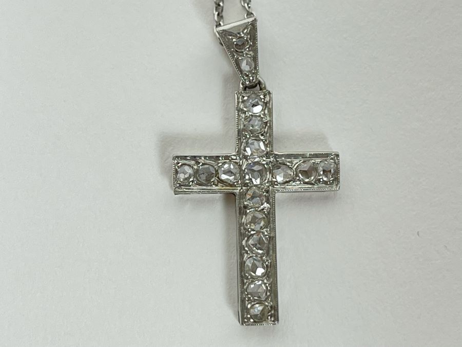 Platinum 950 Cross Pendant With Rose Cut Diamonds And Plantinum 950 18 ...