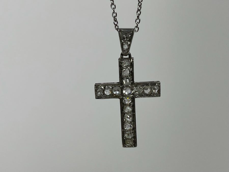 Platinum 950 Cross Pendant With Rose Cut Diamonds And Plantinum 950 18' Chain Necklace 5.3g Estimate $660-$990 [Photo 7]