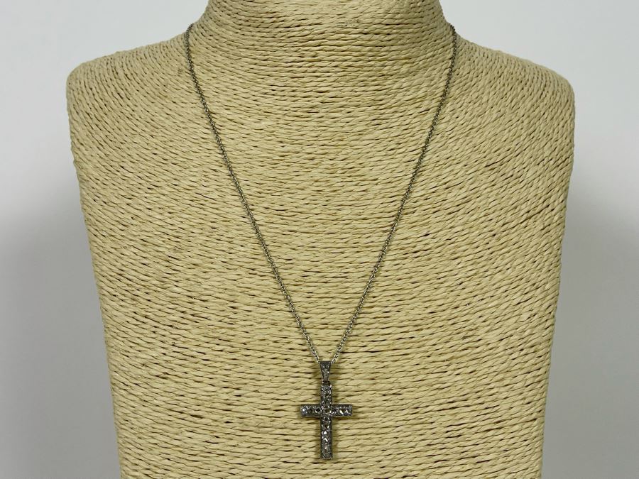 Platinum 950 Cross Pendant With Rose Cut Diamonds And Plantinum 950 18' Chain Necklace 5.3g Estimate $660-$990 [Photo 4]