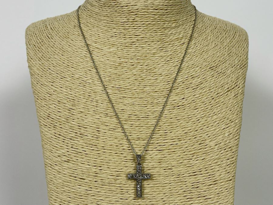 Platinum 950 Cross Pendant With Rose Cut Diamonds And Plantinum 950 18' Chain Necklace 5.3g Estimate $660-$990 [Photo 3]