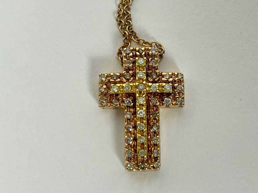 10K Gold Diamond Cross Pendant With 10K Gold 16' Chain Necklace 3.9g [Photo 8]