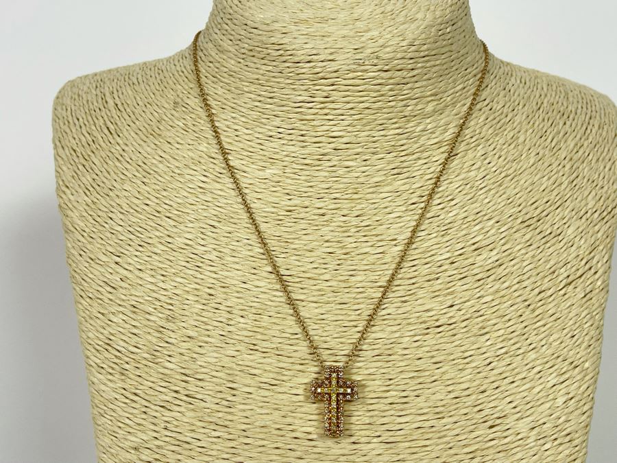 10K Gold Diamond Cross Pendant With 10K Gold 16' Chain Necklace 3.9g [Photo 2]
