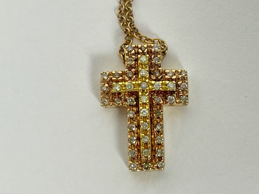 10K Gold Diamond Cross Pendant With 10K Gold 16' Chain Necklace 3.9g [Photo 7]