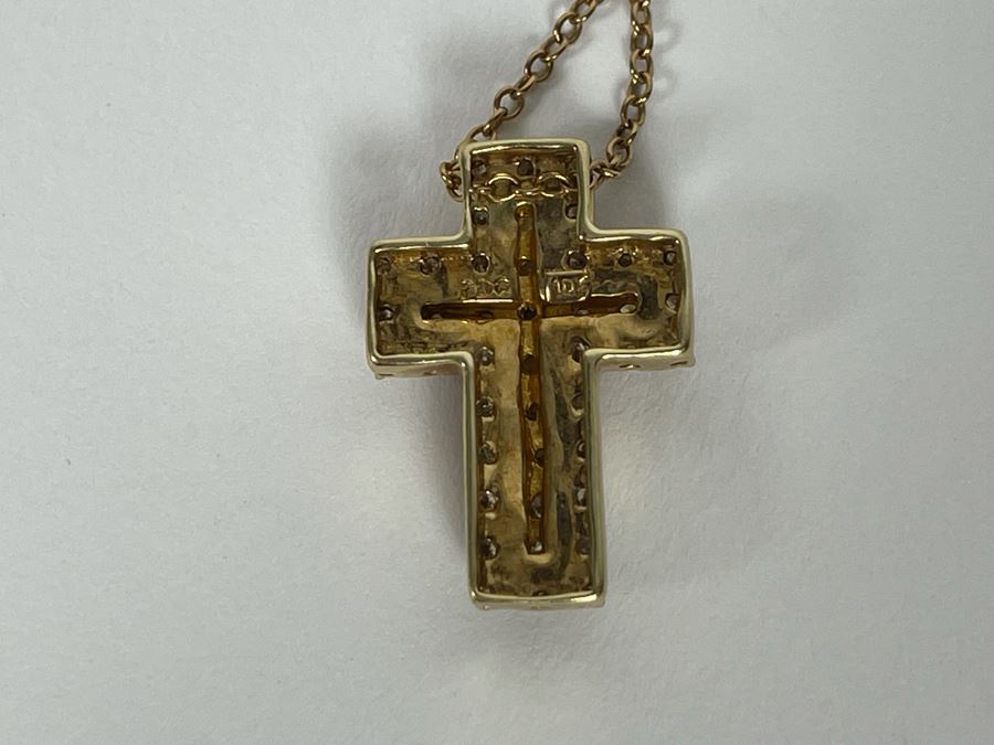 10K Gold Diamond Cross Pendant With 10K Gold 16' Chain Necklace 3.9g [Photo 11]