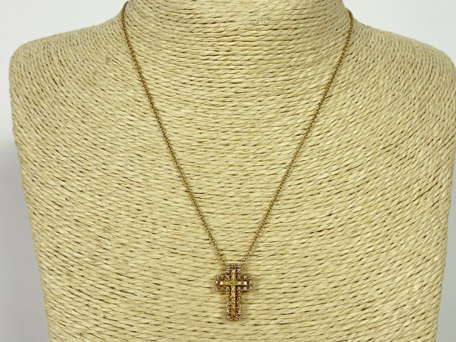 10K Gold Diamond Cross Pendant With 10K Gold 16' Chain Necklace 3.9g [Photo 5]