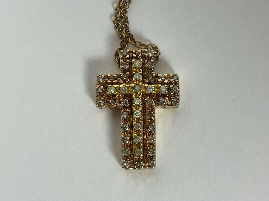 10K Gold Diamond Cross Pendant With 10K Gold 16' Chain Necklace 3.9g [Photo 6]