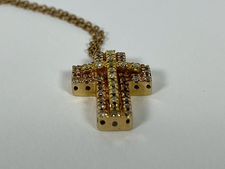10K Gold Diamond Cross Pendant With 10K Gold 16' Chain Necklace 3.9g [Photo 10]