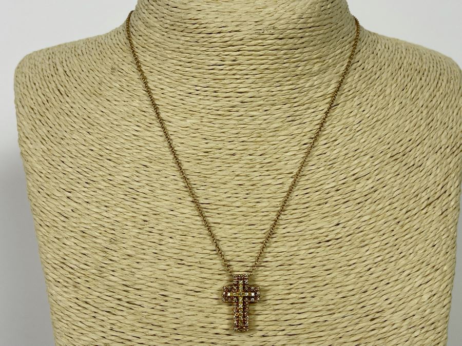 10K Gold Diamond Cross Pendant With 10K Gold 16' Chain Necklace 3.9g [Photo 4]