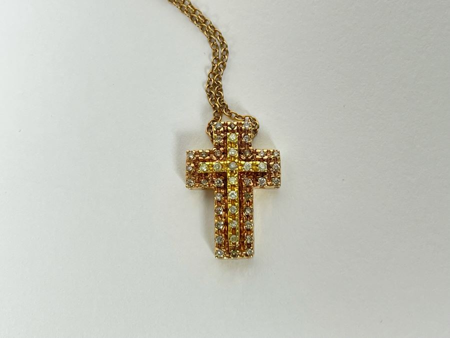 10K Gold Diamond Cross Pendant With 10K Gold 16' Chain Necklace 3.9g [Photo 9]