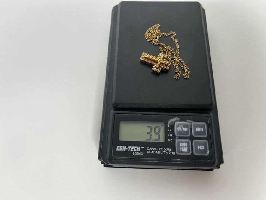 10K Gold Diamond Cross Pendant With 10K Gold 16' Chain Necklace 3.9g [Photo 13]