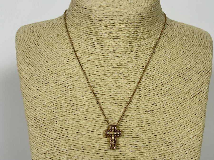 10K Gold Diamond Cross Pendant With 10K Gold 16' Chain Necklace 3.9g [Photo 3]