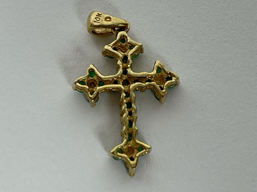 10K Gold Emerald And Diamond Cross Pendant 1.5g [Photo 8]