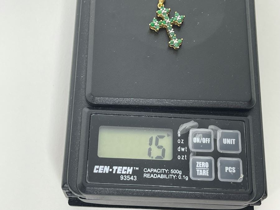 10K Gold Emerald And Diamond Cross Pendant 1.5g [Photo 10]