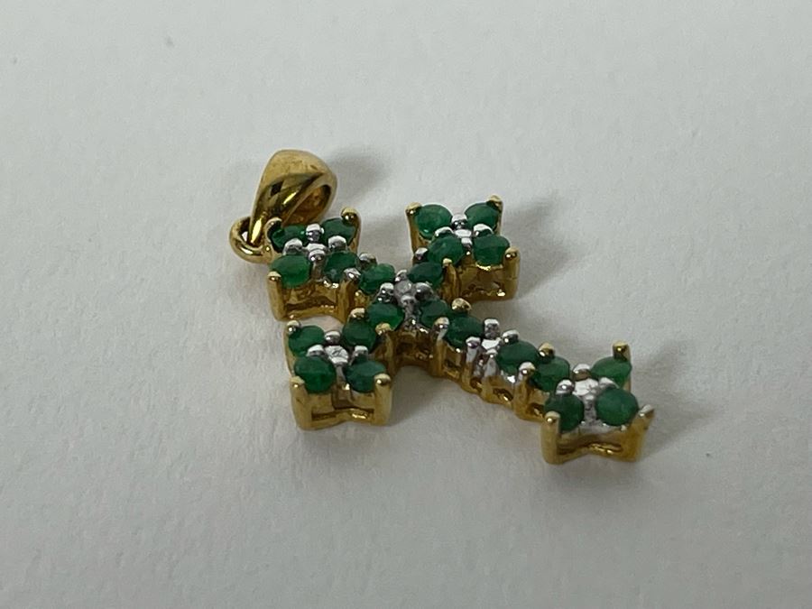 10K Gold Emerald And Diamond Cross Pendant 1.5g [Photo 7]