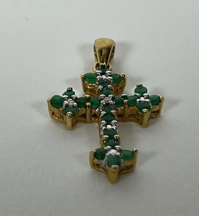 10K Gold Emerald And Diamond Cross Pendant 1.5g [Photo 6]