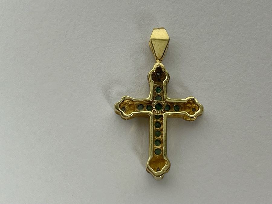 10K Emerald And Diamond Cross Pendant 1.6g [Photo 5]