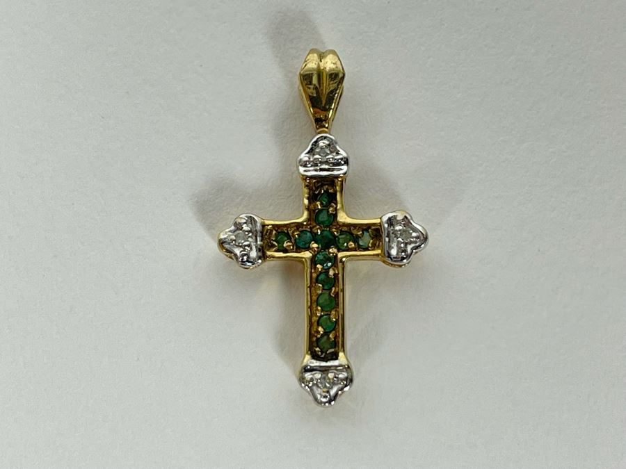 10K Emerald And Diamond Cross Pendant 1.6g [Photo 3]