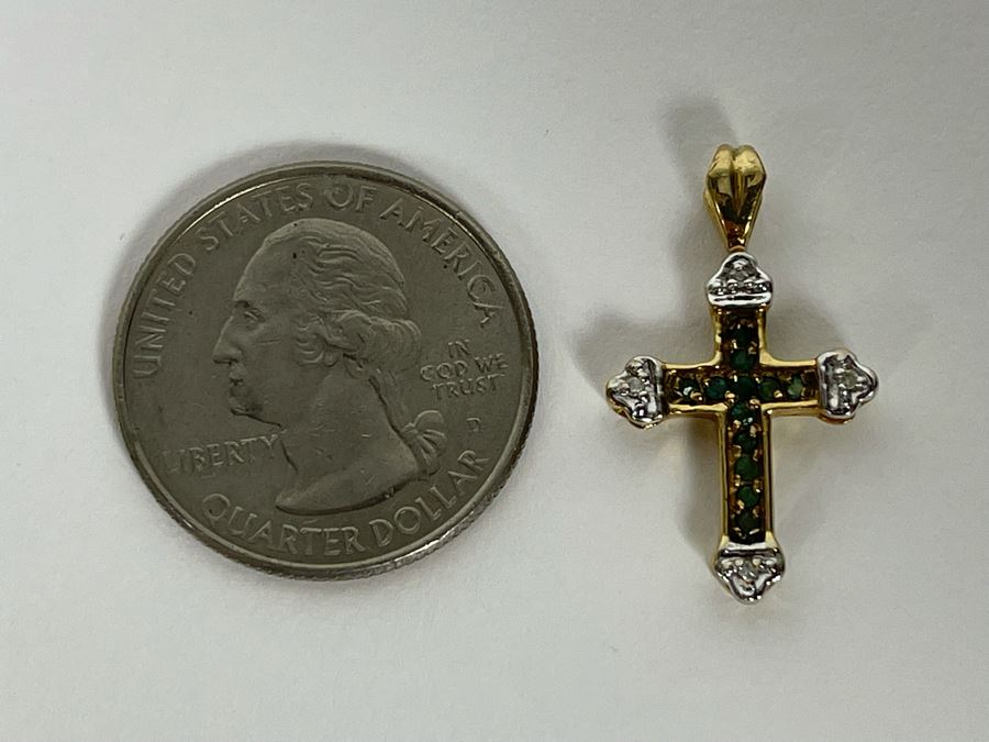 10K Emerald And Diamond Cross Pendant 1.6g [Photo 6]