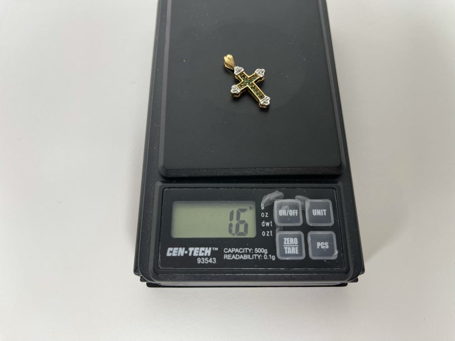 10K Emerald And Diamond Cross Pendant 1.6g [Photo 7]