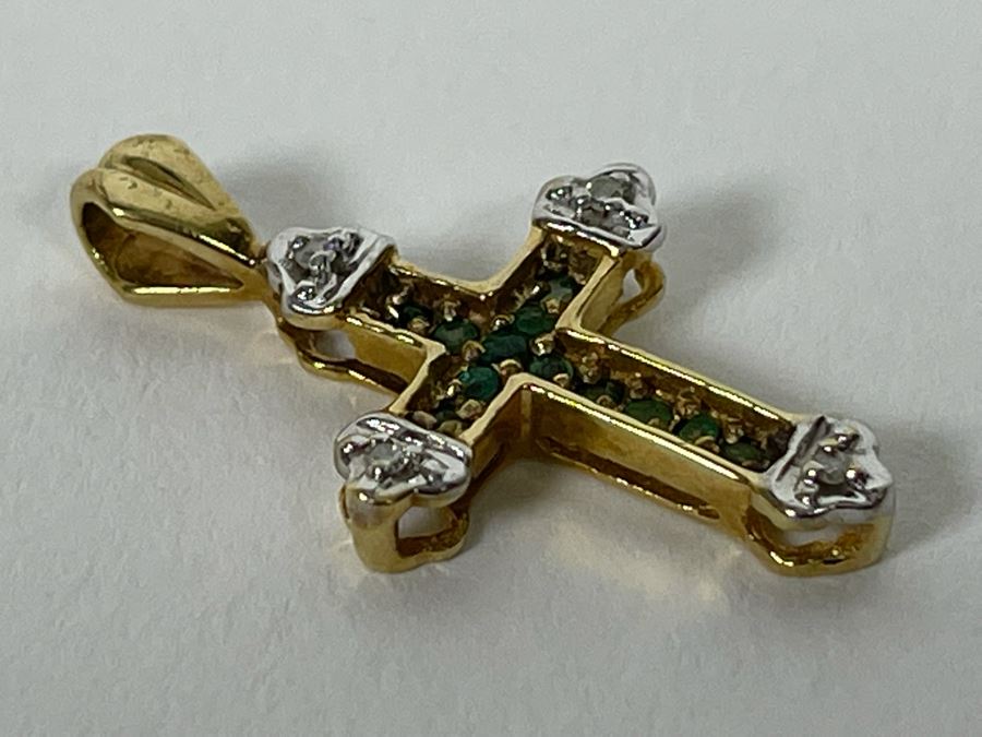 10K Emerald And Diamond Cross Pendant 1.6g [Photo 4]