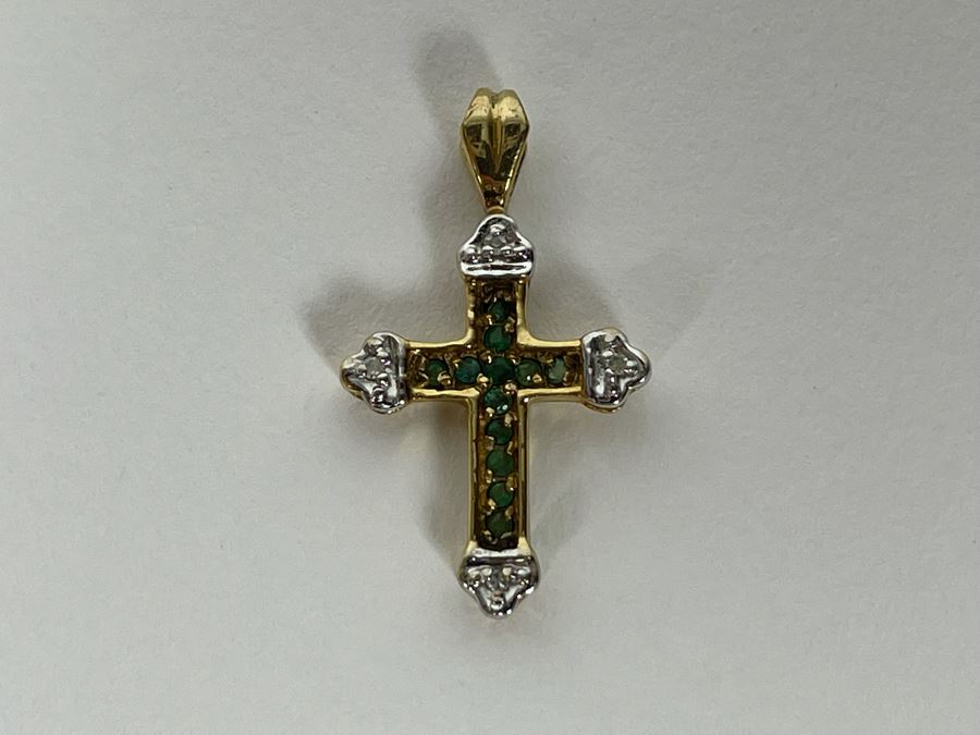10K Emerald And Diamond Cross Pendant 1.6g [Photo 2]