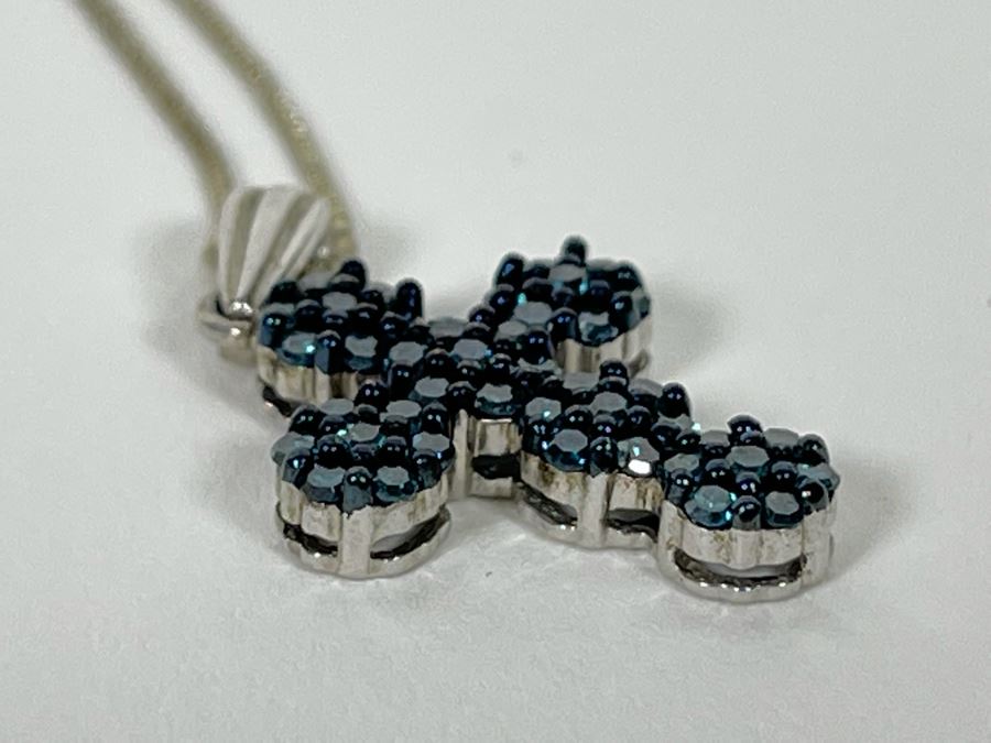 Sterling Silver Blue Diamond Cross Pendant With Sterling Silver 24' Chain Necklace 3g [Photo 8]