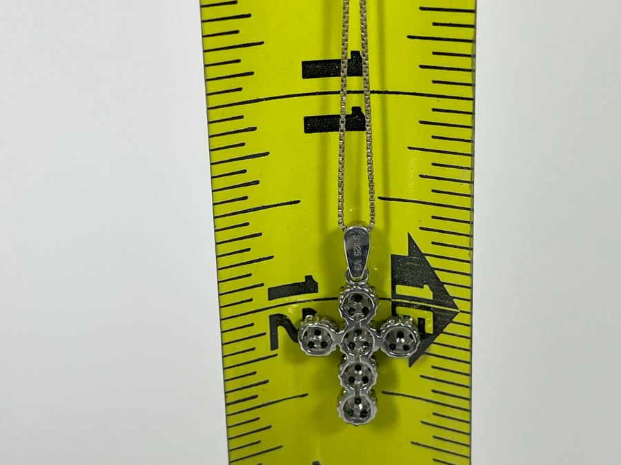 Sterling Silver Blue Diamond Cross Pendant With Sterling Silver 24' Chain Necklace 3g [Photo 13]